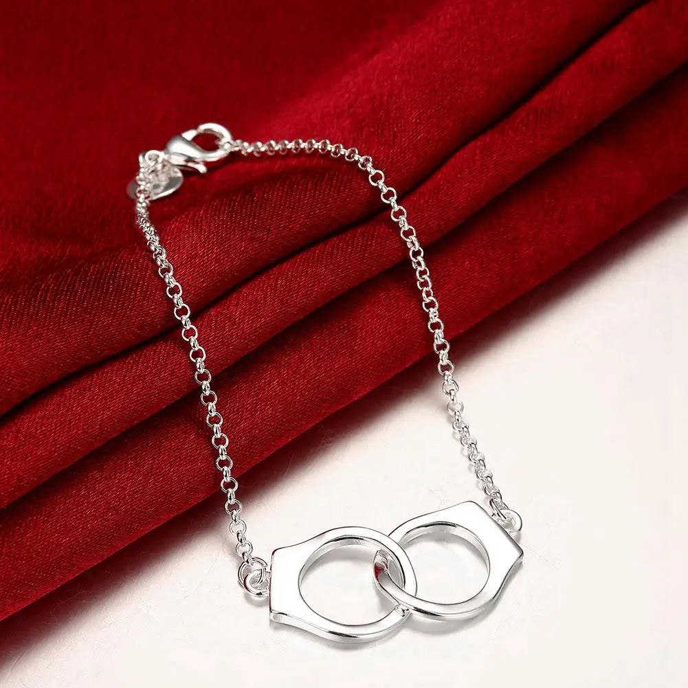 silver color jewelry creative romantic European style handcuffs bracelets woman fashion Valentine's Day gift BKH006