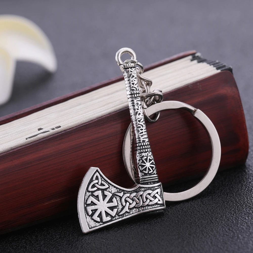 My Shape Viking Axe Pendant Key Chain for Men Runes Celtics Knot Vintage Key Rings Keychain Slavic Amulet Alloy Jewelry Gifts