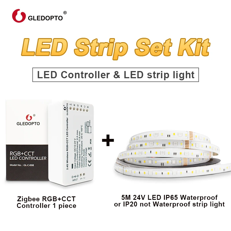 GLEDOPTO-Smart LED Strip Kit, ZigBee Light Link, Strip Controlador, RGBCCT, Trabalhar com Echo Plus, Alexa SmartThings