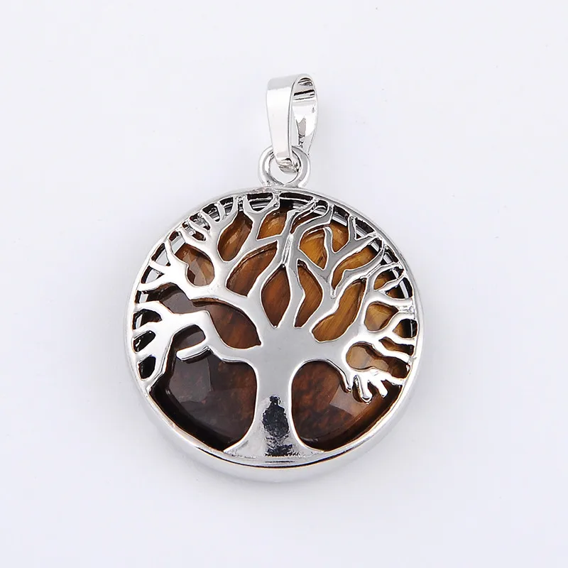 New Fashion Tree of Life Pendant Necklace Amethysts Opal Natural Crystal Stone Pendants Women Men Handmade Reiki Charm Jewelry