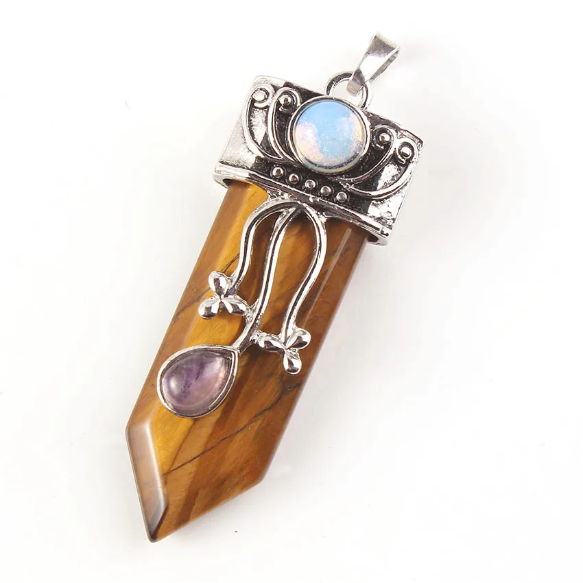 

FYJS Unique Silver Plated Flower Knight's Sword Pendant with Natural Tiger Eye Stone Jewelry