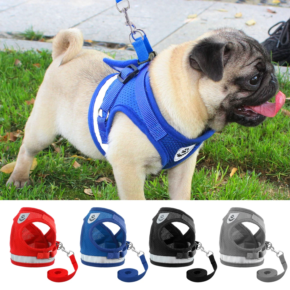 Dog Harness for Chihuahua Pug Small Medium Dogs Nylon Mesh Puppy Cat Harnesses Vest Reflective Walking Lead Leash Petshop