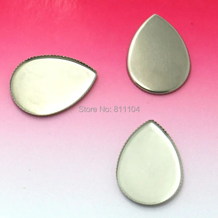 

18x25mm Blank Stainless Steel Bases teardrop Bezel tray Pendant Connectors Cameo Cabochon tray for Floating Charm Lockets Making