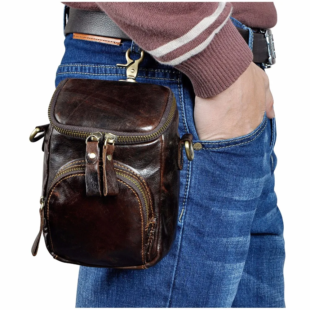 Quality Leather Men Design Casual Small Messenger Crossbody Bag Fashion Hook Fanny Waist Belt Bag Phone Pouch Male 1167-c