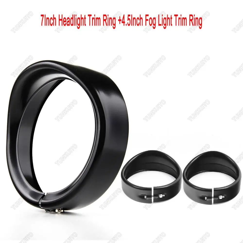 7 Inch Black /Chrome Headlight Trim Ring 4.5 Inch Black/Chrome Fog Light Trim Ring For Touring Road King Electra Glide