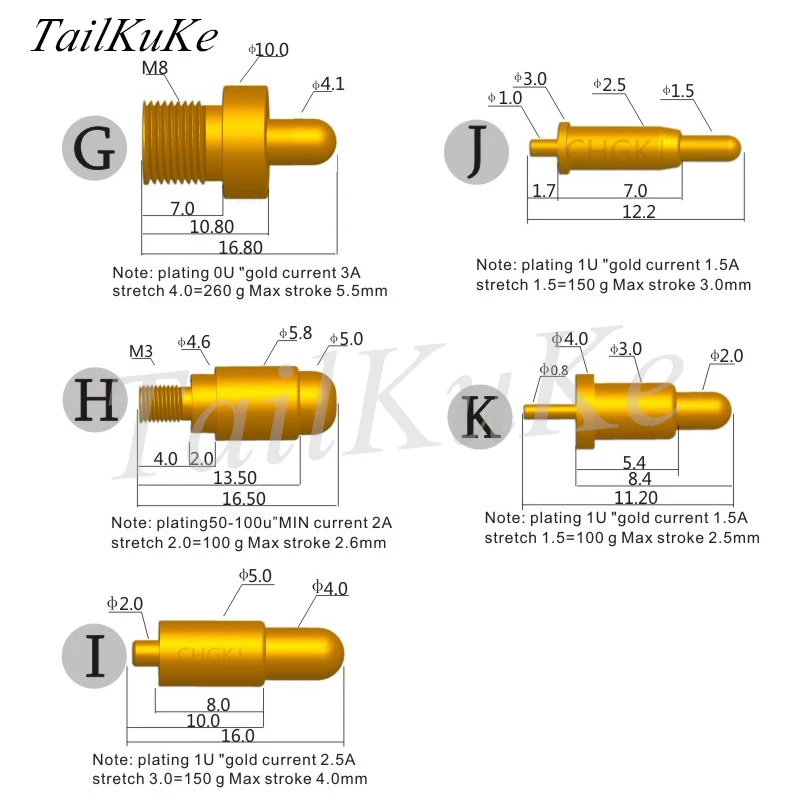 Probe Signal Needle Spring Thimble POGOPIN Connector Large Current Spring Needle Test Contact Pin