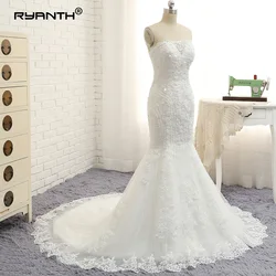 Robe De Mariage Sparkly Lace Mermaid Wedding Dress 2022 New Arrival Lace Up Back Strapless Wedding Gowns Custom Made Bridal Gown