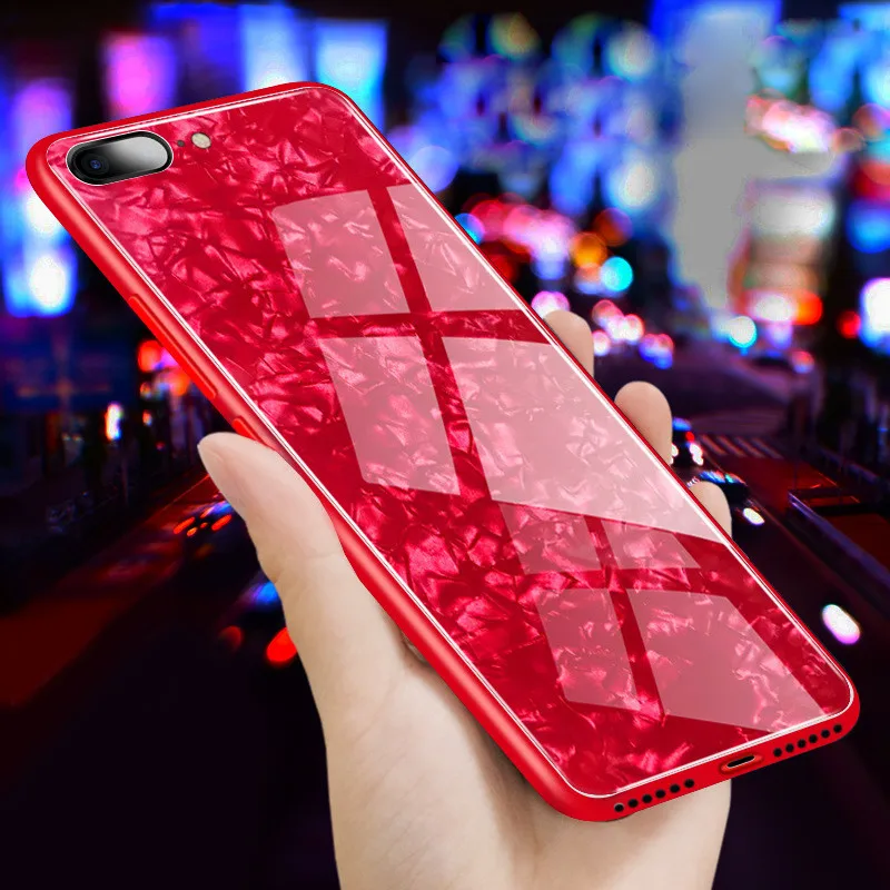 

10pcs Glitter Tempered glass Case for iPhone X Hard Back Cover Case for iPhone X 8 7 6 6s Plus Conch Shell Bling Soft frame Case