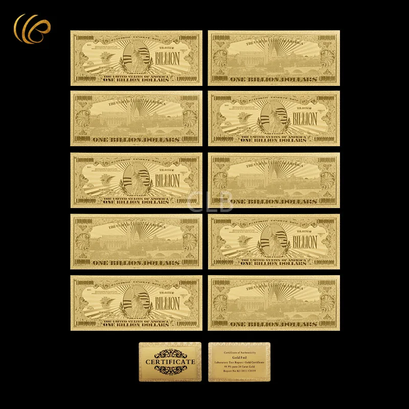 Wholesale 10Pcs American One Million Gold Plated Banknote Us Dollar Bills with Certificate Card for Decoration Paper Money