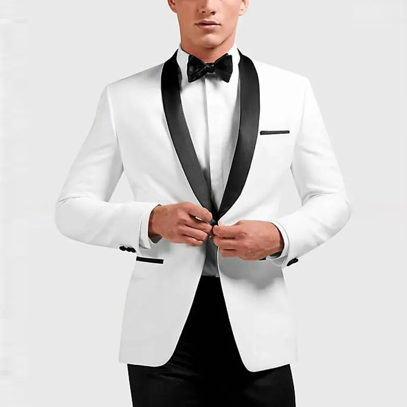 

Custom White Men Classic Suits Groom Wedding Suits Man Blazer Tuxedo Black Shawl Lapel 2Pieces Coat Pants Jacket Terno Masculino