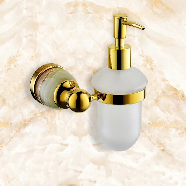 

Luxury Gold Jade stone and Solid brass Soap/Lotion Dispenser soap container Bath Hardware Accessory