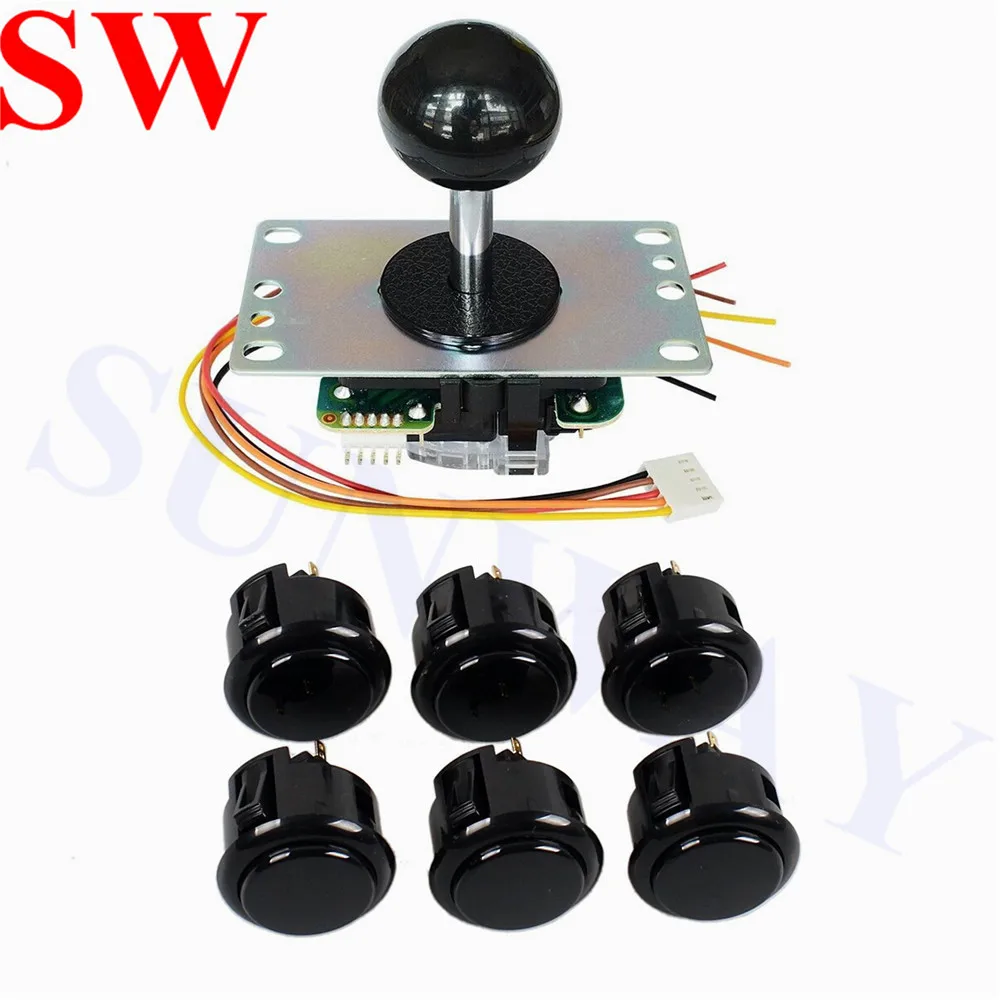 

Arcade DIY KITS Sanwa Japan JLF-TP-8YT Joystick Black Ball Top Handle OBSF-30 Push Buttons Arcade Joystick 4 & 8 Way Adjustable