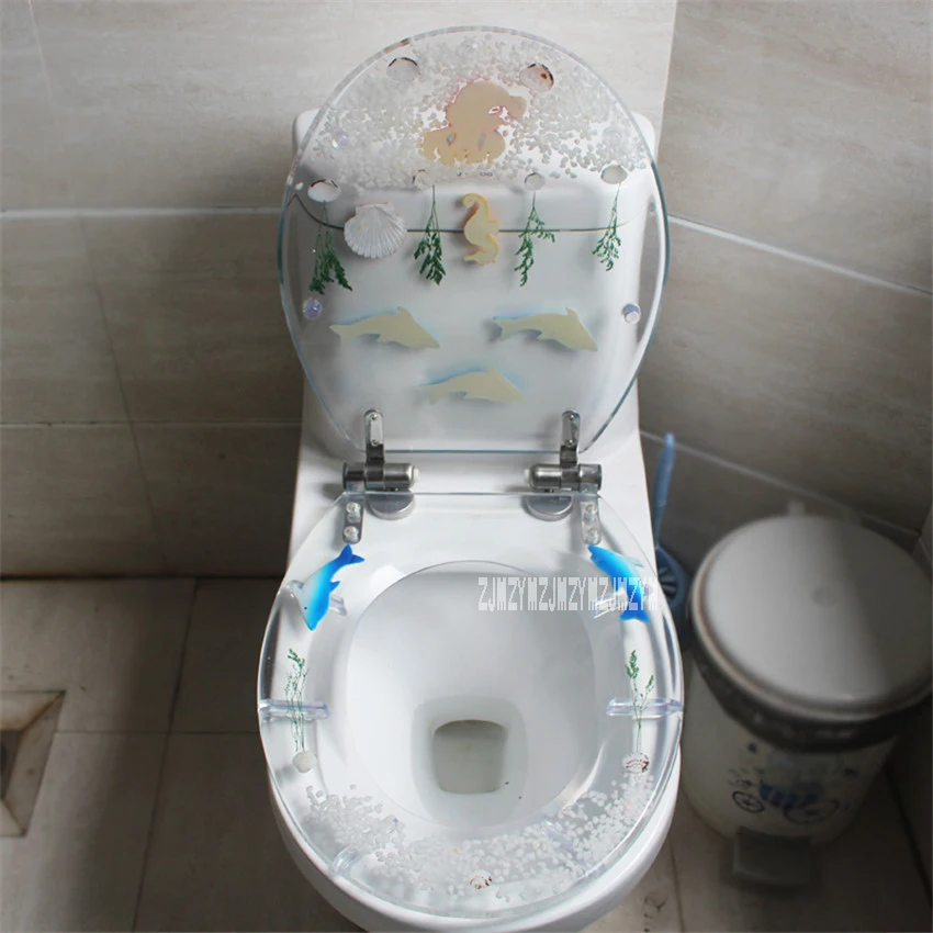 47*38CM High-grade Beautiful Resin Toilet Seat Cover Stainless Steel Slow Down  Mute Thickened U/V/O Type Universal Toilet Cover