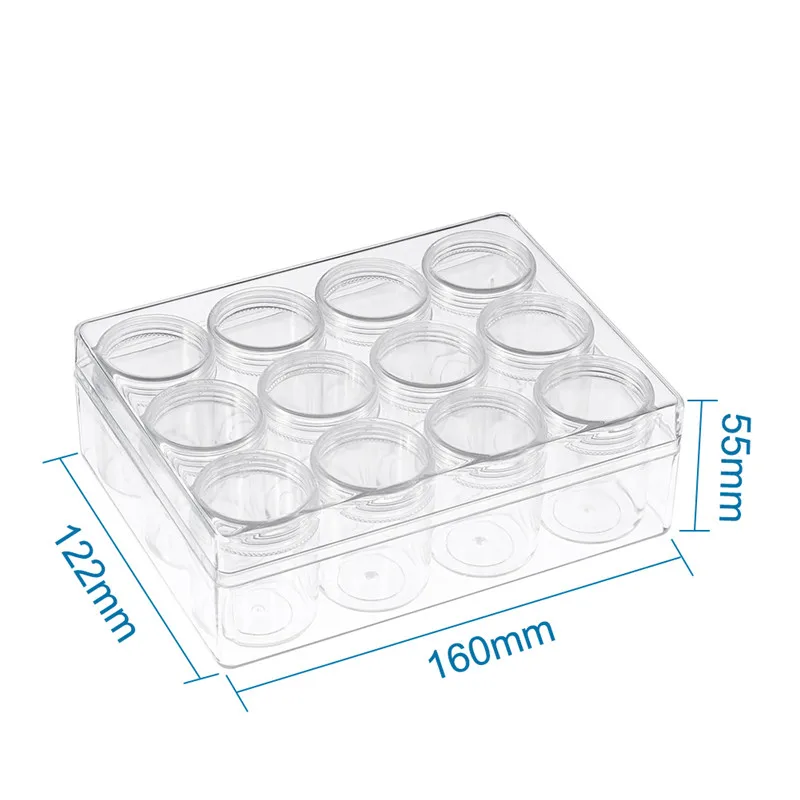 12 bottles/Set Plastic Bead Storage Containers Clear Round Adjustable Bottle Box Jars Case for Jewelry Packaging Organizer