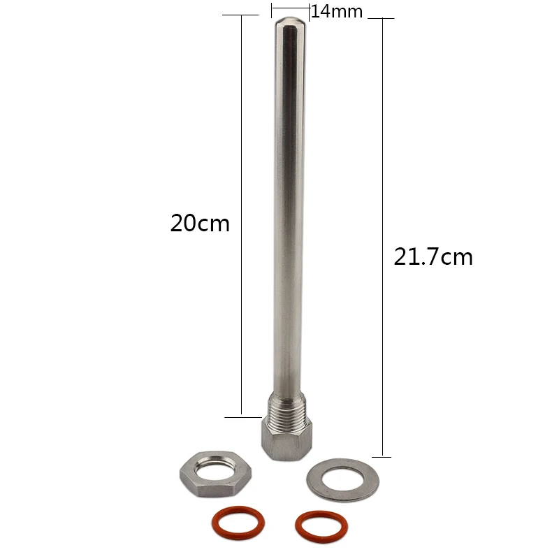 Termocélula sin soldadura Homebrew de 1/2 "hembra NPT 14mm OD con tuerca de bloqueo + arandela + juntas tóricas de silicona Ajuste de fontanería para elaboración casera