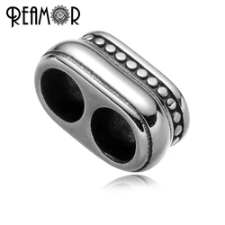 REAMOR 316L Stainless Steel 5mm Double Hole European Charms Beads Multiple Uses Bead Charms for Wide Bracelet DIY Jewelry Making