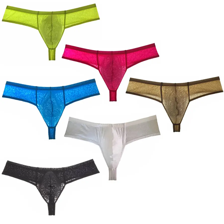 

6PCS/Lot Sexy Bikini Male Thong Underwear Elastic Jacquard Comfy Cotton Men's Thongs Fashion G-Strings Soft Underpants