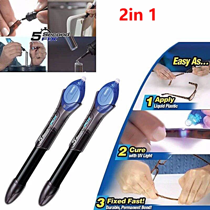 2PCS/Lot Useful 5 Second Quick Fix Liquid Glass Welding Compound Glue Pen UV Light Repair Tool Refill Tools