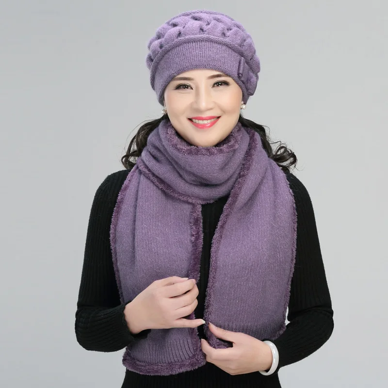 Mid-aged and Old Hat Mother Autumn Winter Warm Casual Cap Women Knitted Wool Grandmothers Caps Outdoor Soft Fashion Scarf H7150