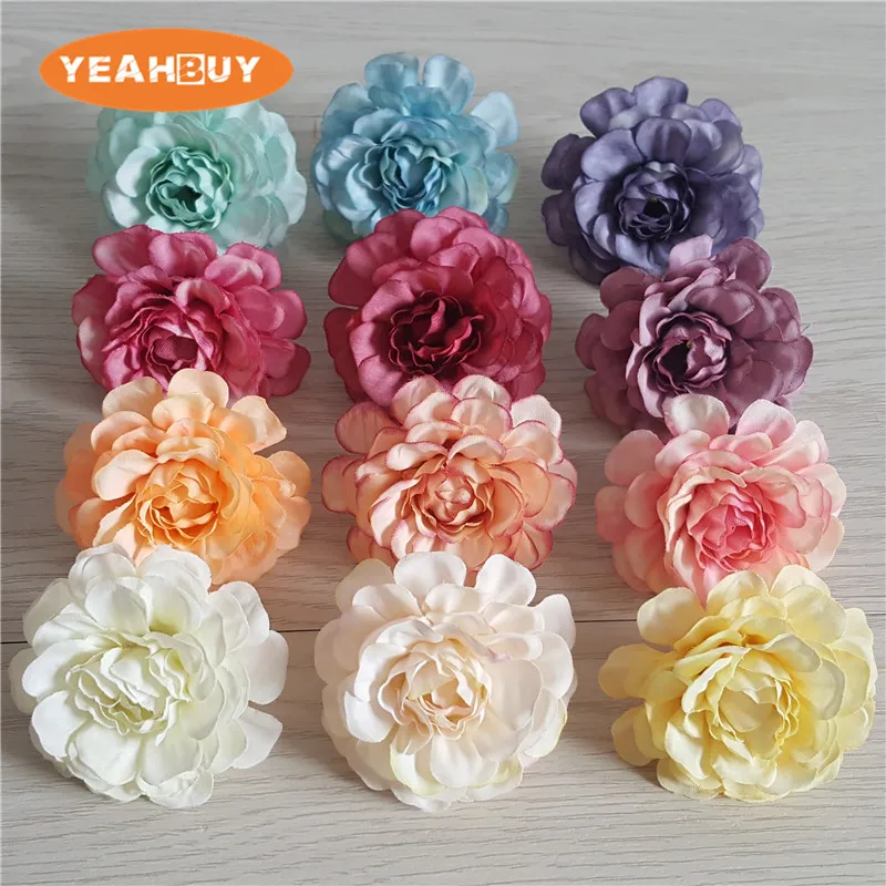 100 szt. 5cm 12 kolorów sztuczne główki kwiatów azalei, piwonii, róży DIY, rododendron, kwiaty ślubne, wieniec, girlanda, dekoracja domu, elementy kwiatowe