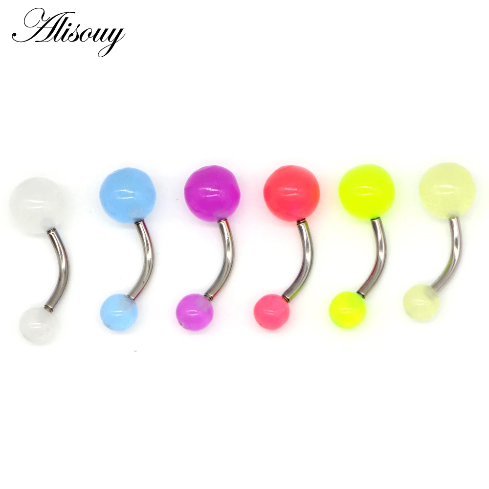 Alisouy 1pc Acrylic flexible Glow in the dark belly ring press fit Women body piercing jewelry Navel rings piercing ombligo