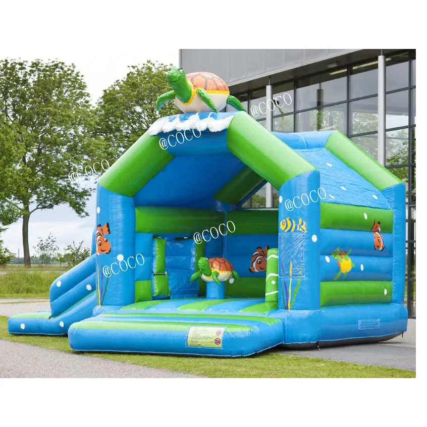 Inflatable turtle bouncer slide obstacle combo,4.5x4m big bouncy castle jumper slide toys