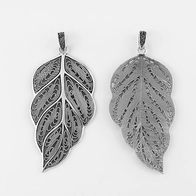 2pcs Large Hollow Filigree Leaves Charms Leaf  Pendants DIY Necklace Jewelry Making Finding 95x46mm