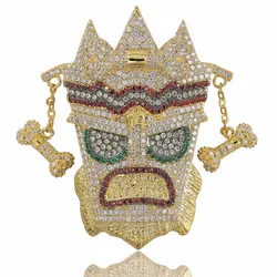 TOPGRILLZ New Iced Out UKA Mask Solid Pendant Necklace Men's Micro Paved Hip Hop Gold Silver Color Bling Charm Chains Jewelry