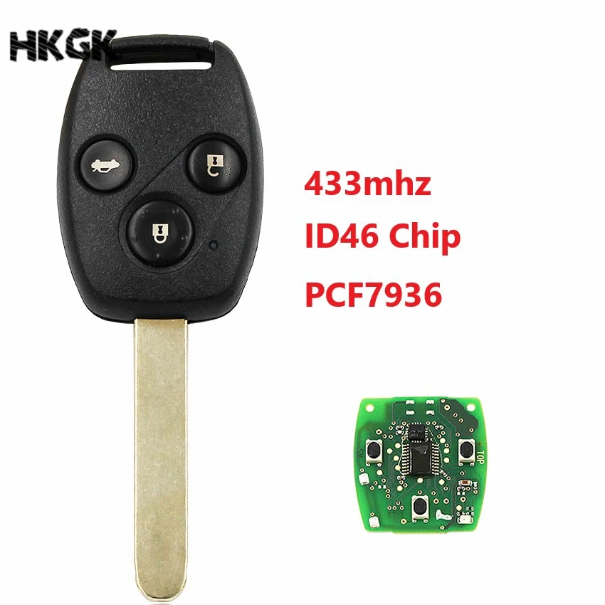 

3 Buttons Remote Key 433MHz With ID46/PCF7936 Chip Chip for Honda Cr-V Civic Insight Ridgeline 2003 2008 2009 Accord