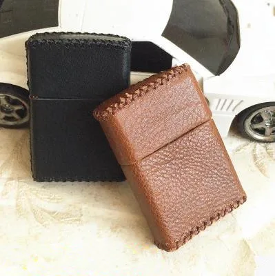 Pure leather hand - stitched Cigarette Lighter Holder Bag for flat Zippo Lighter Case Lighters leather sheath   no lighter