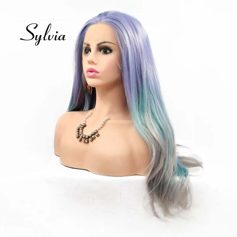 

Sylvia Light Purple Synthetic Blue Lace Front Wigs For Women Hair Natural Straight Wigs Grey Tips Heat Resistant Fiber Long Wigs