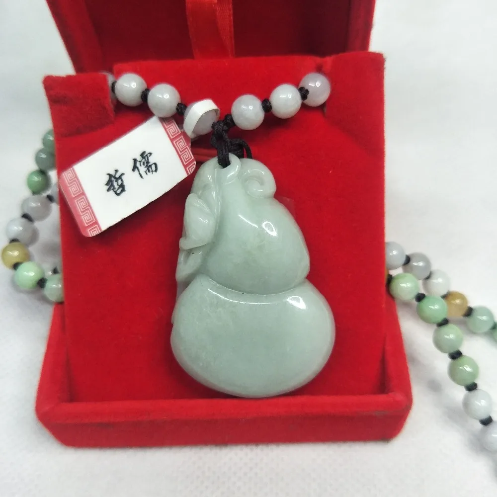 Zheru Jewelry Pure Natural Jadeite Light Green Gourd Monkey Pendant Tricolor Jade Bead Necklace Gift Class A National Certificat