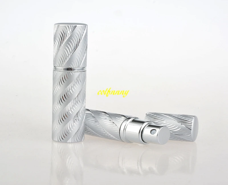 1200pcs/lot Fast shipping 5ml refillable Portable Mini Perfume Bottle Traveler Aluminum Spray Atomizer Empty Pots silver color