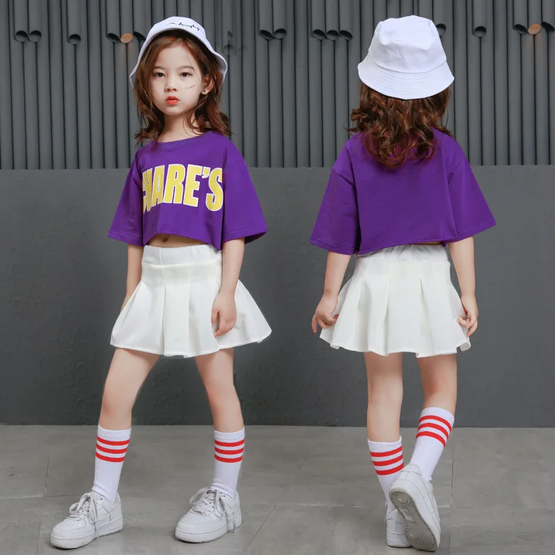 Kid Hip Hop Clothing Sweatshirt Cropped Tops Cute White Skirt Girls Ballroom Dance Costume Jazz Dancing Clothes Street Wear