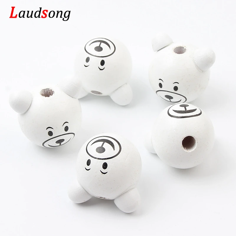 5pcs Natural Wood Cartoon 3D Bear Wooden Beads For Toys Jewelry Making DIY Craft Accessories