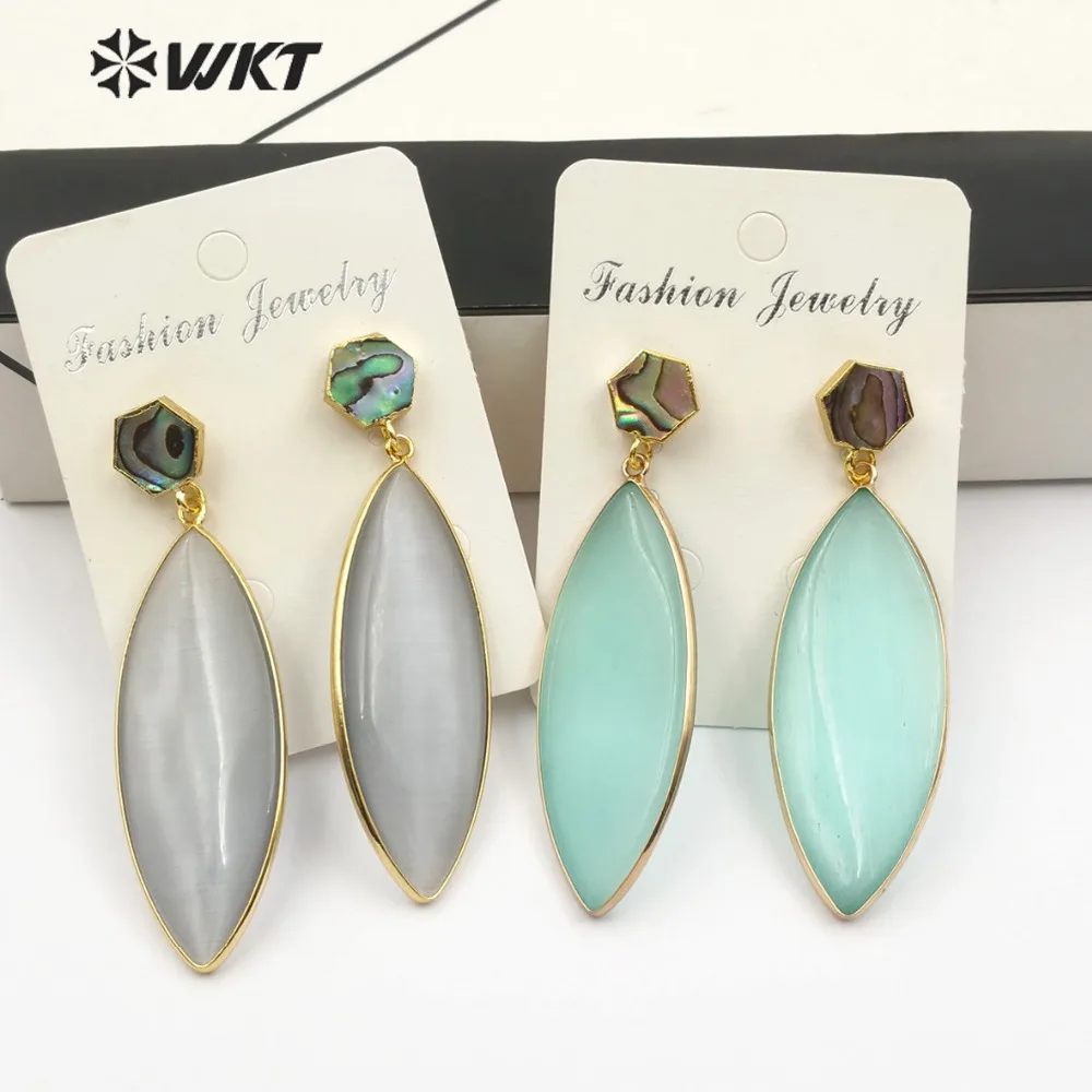 WT-E488 Trendy Natural High Quality Abalone Studs With Cat Eye Dangling  Earrings Exquisite Ladies Earrings For Women's Gifts