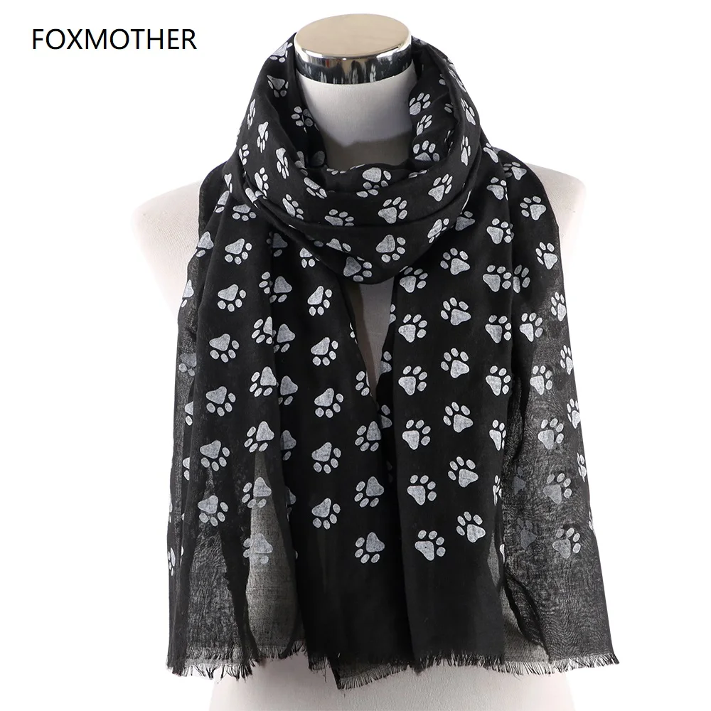 FOXMOTHER New Fashion Cat Dog Paw Scarfs Black Navy Color Wrap Shawls Dog Cat Lover Pet Lover Mom Gifts Dog Scarves