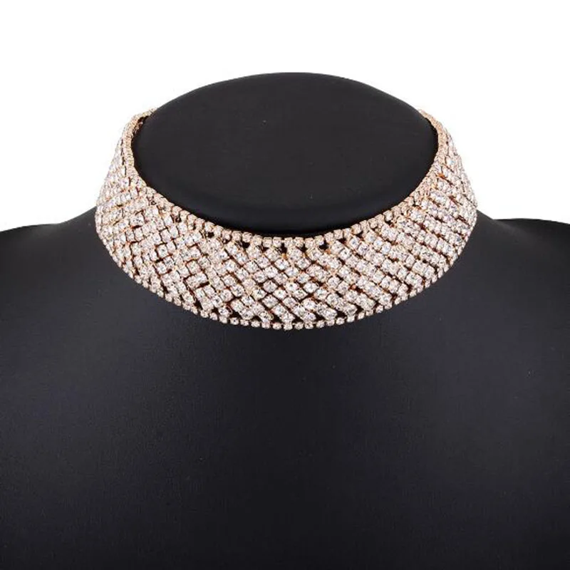 Luxury Layer Rhinestone Chain Choker Necklace For Women Cute Full Crystal Collar Choker Fashion Bridal Jewelry Colliers Colar