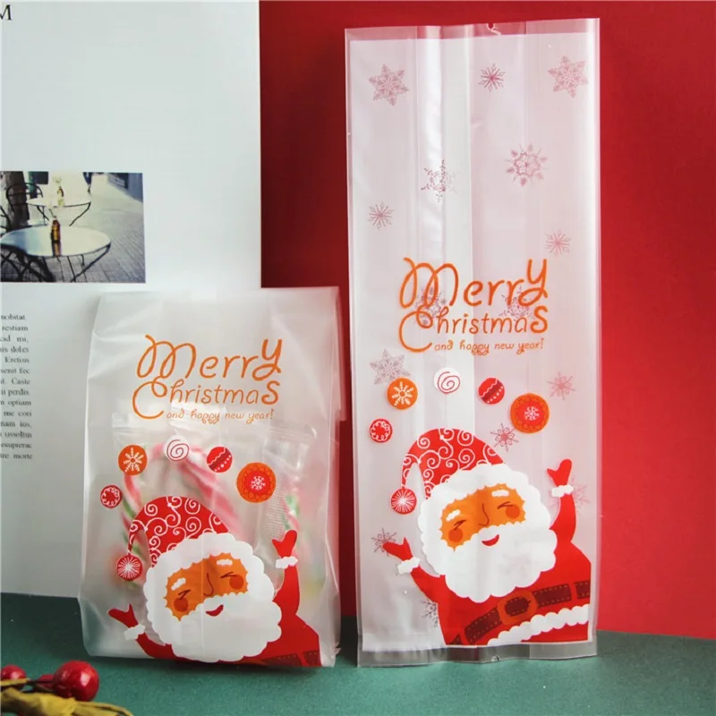 

50Pc Merry Christmas Gifts Snowman Santa Claus Bag Cellophane Holder Baking Cookies Biscuit Candy Jewelry Plastic Packaging Bags