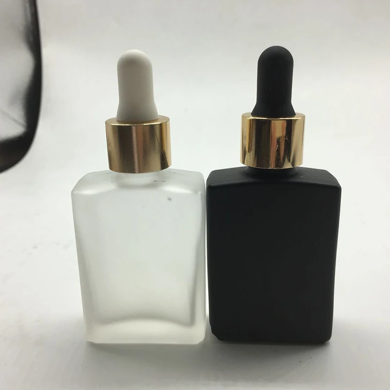 100 pcs 30ml Square Frosted Glass Bottle with aluminum Dropper Cap 1oz Fancy Cosmetic Oil Dropper E-Liquid rectangle bottle