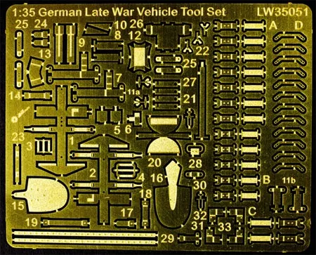 1/35 Scale Late WWII German Vehicle Tool Set (Resin+PE) Military Model Accessory