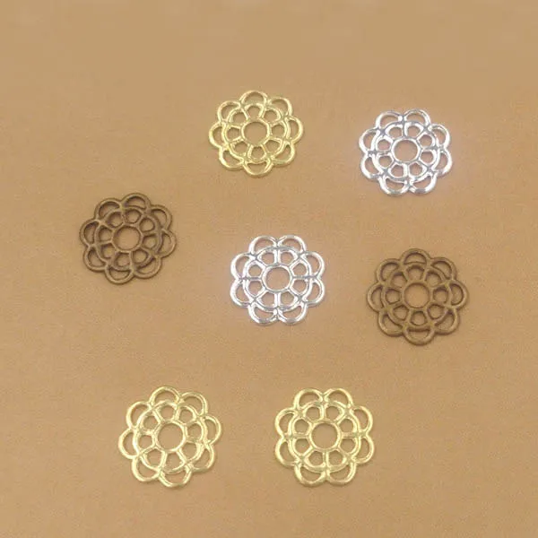 10mm Multi-color Plated Metal Blank Vintage Filigree Circle Flower Charms Links Wraps Connectors Findings Clothing Accessories