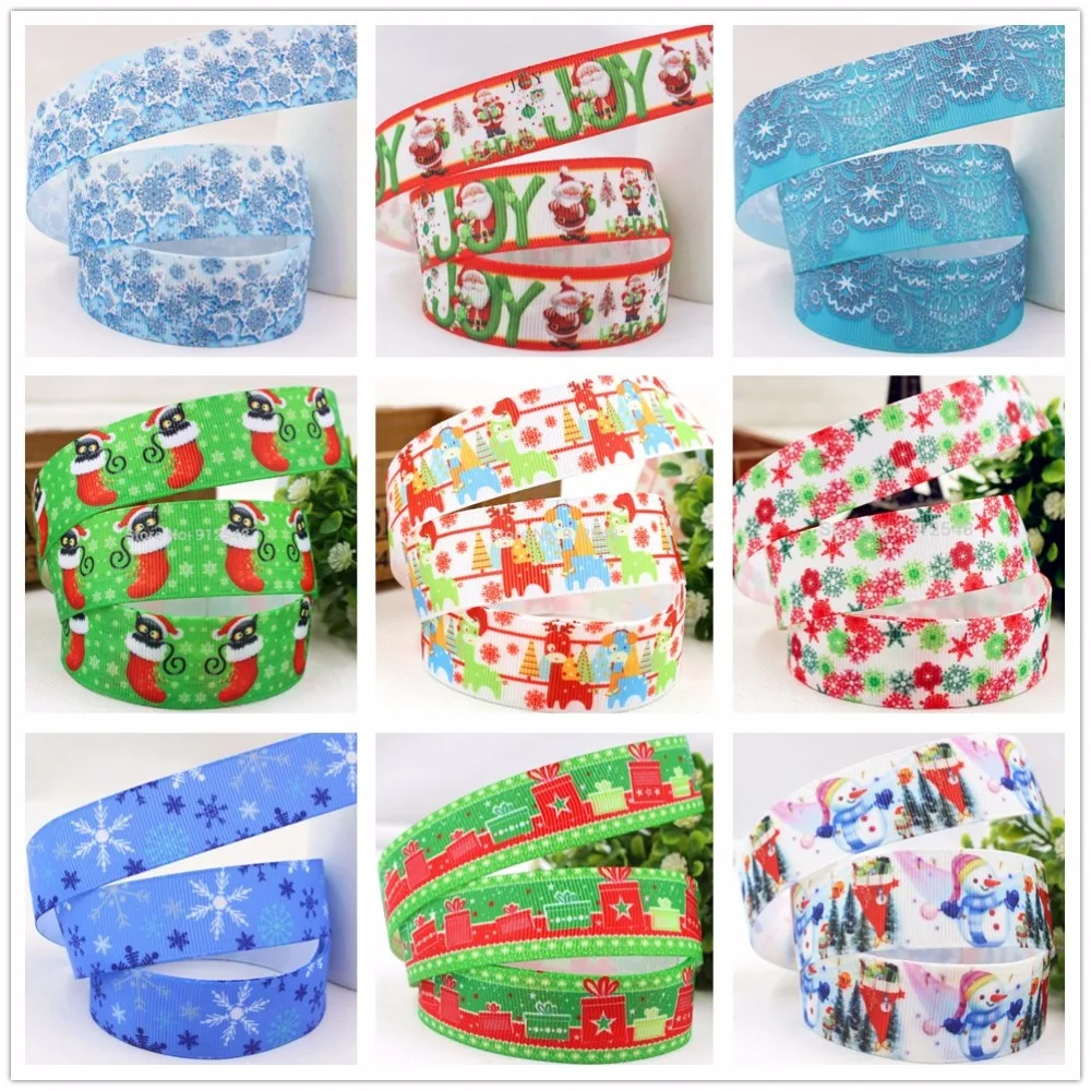 YJHSMY XW92122,9style 22/25mm 5yard/lot Christmas snowflake Series Printed grosgrain ribbon, DIY handmade materials,accessories