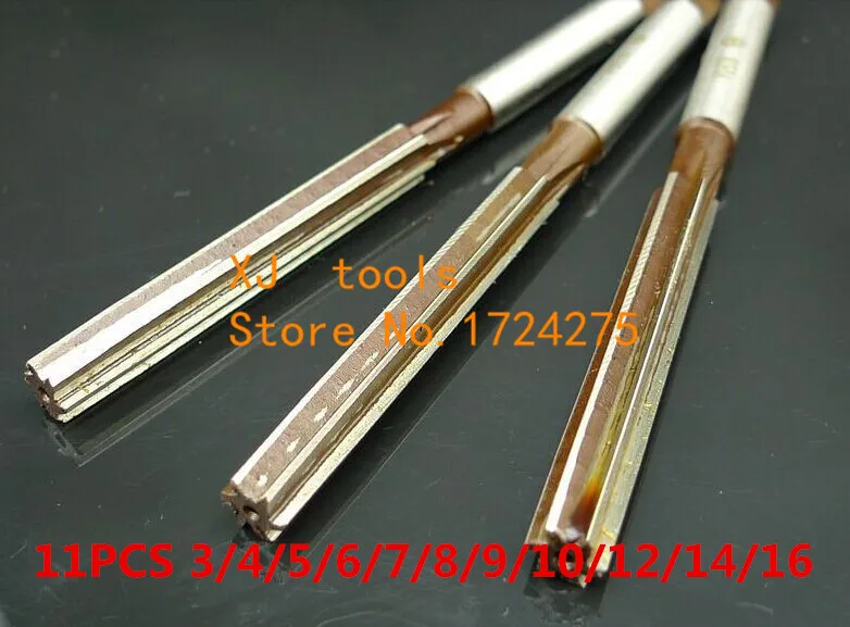 Free shipping 11Pcs/set 3/4/5/6/7/8/9/10/12/14/16MM Hand Reamer  Precision H8 9SiCr Straight- shank Hand Reamer Tools