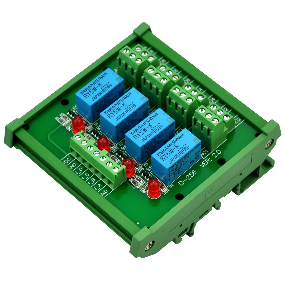 

Electronics-Salon DIN Rail Mount 4 DPDT Signal Relay Interface Module, DC 5V Version.