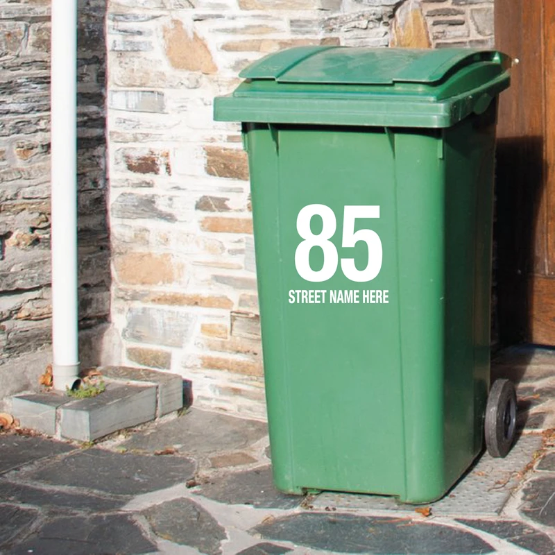 Trash Can Custom House Number And Street Name Art Decals , Personalized Customization Garbage Bin Art Decals Garbage Can Decor