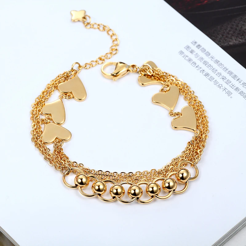 New Style Brand Gold Color Heart And Beads Charm Bracelets & Bangles Multi Mode Accessories Chain Bracelets For Women Pulsera image 3