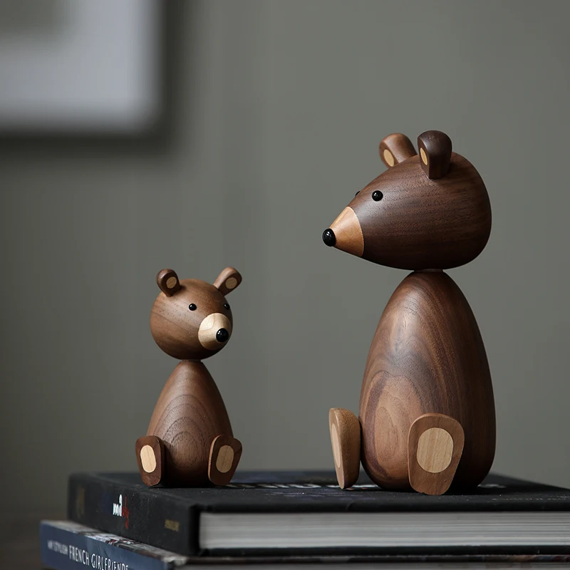 Christmas Gift Little Bear is Nordic Vintage Home Decoration Accessories for Room Decor Figurine Walnut Wood  Cute Baby Toys