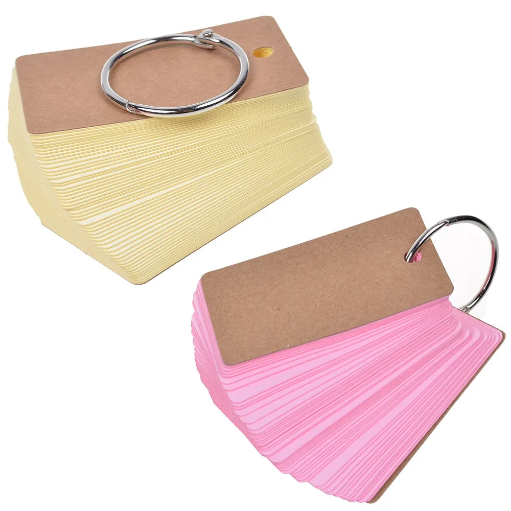 

Binder Ring Easy Flip Flash Cards Study Cards, 100 Unruled Blank Pages (Pink+Yellow)