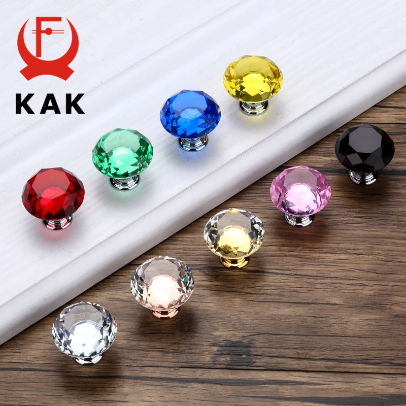 

KAK 30mm Diamond Shape Design Crystal Glass Knobs Cupboard Pulls Drawer Knobs Kitchen Cabinet Handles Furniture Handle Hardware